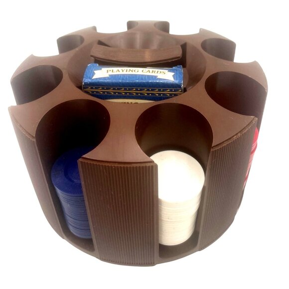 Vintage Plastic Poker Chip Carousel Holder Original Cardinal Playing Cards Set - Picture 1 of 11